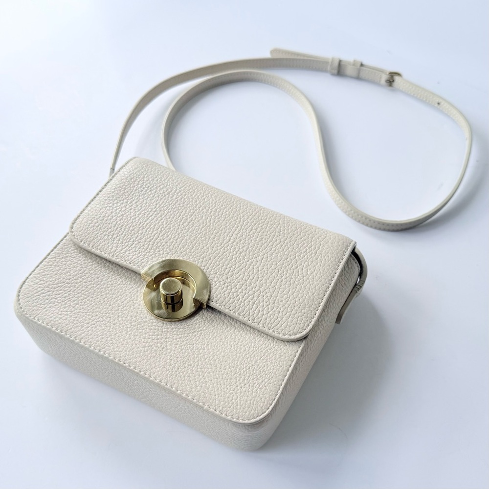 CO Collections Small Box Crossbody / Shoulder Bag in Cream Ivory Leather